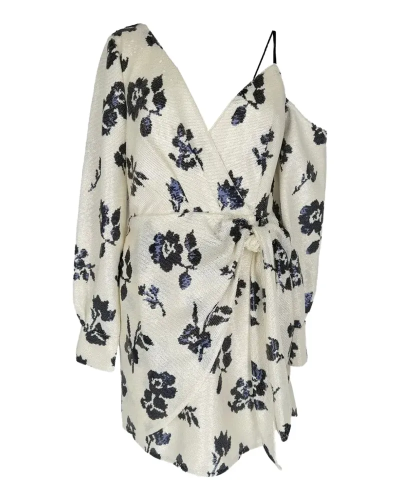 Self-Portrait floral-sequined wrap dress - Nude Nude