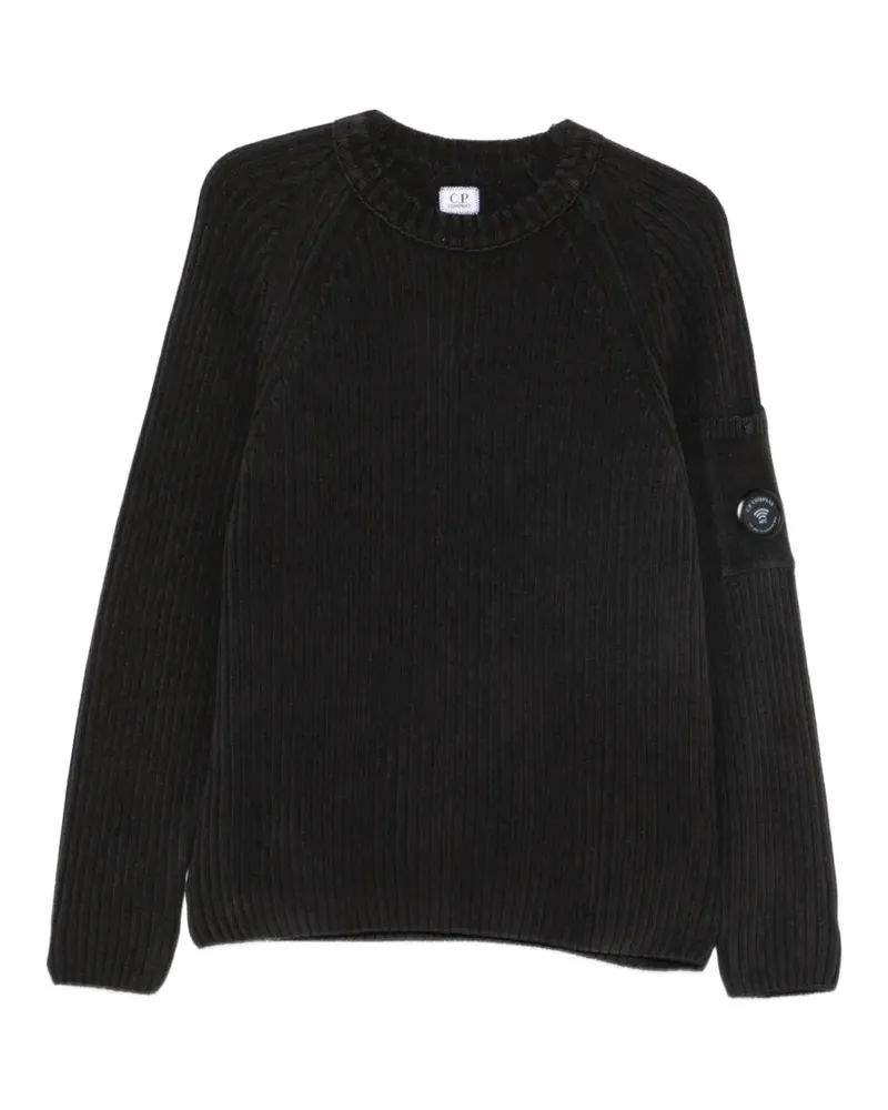 C.P. Company Gerippter Pullover mit Lens-Detail - Schwarz Schwarz