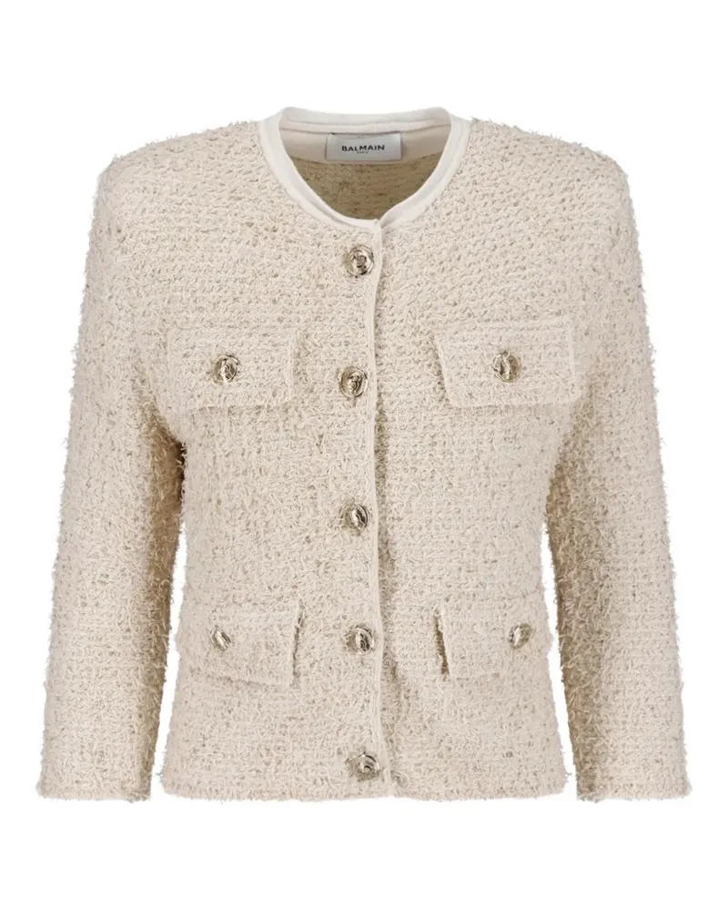 Balmain button-up tweed jacket - Nude Nude