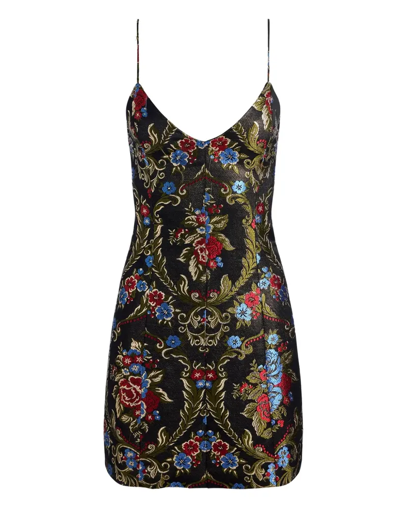 Alice + Olivia Tayla Minikleid aus Blumenbrokat - Schwarz Schwarz