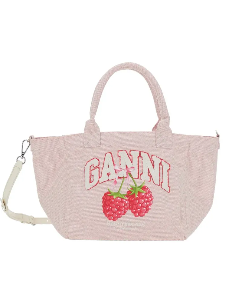 Ganni Raspberry printed tote bag - Rosa Rosa
