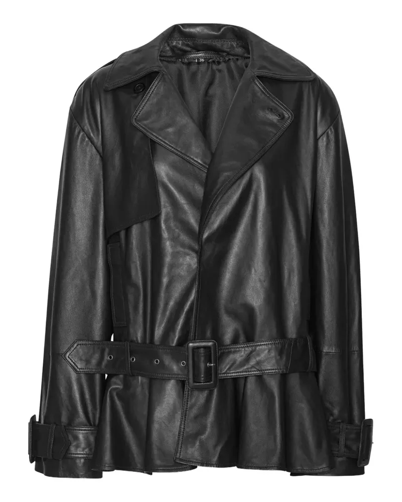ROTATE Birger Christensen Gerüschte Lederjacke mit Gürtel - Schwarz Schwarz