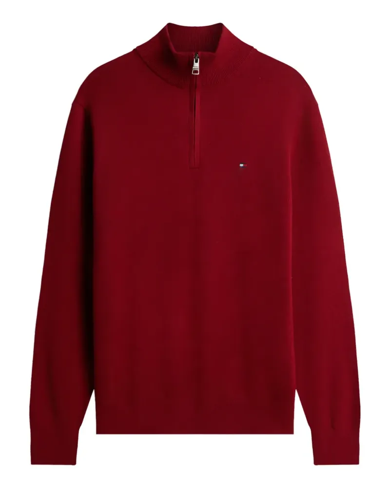 Tommy Hilfiger Bestickter Pullover mit Viertelreißverschluss - Rot Rot