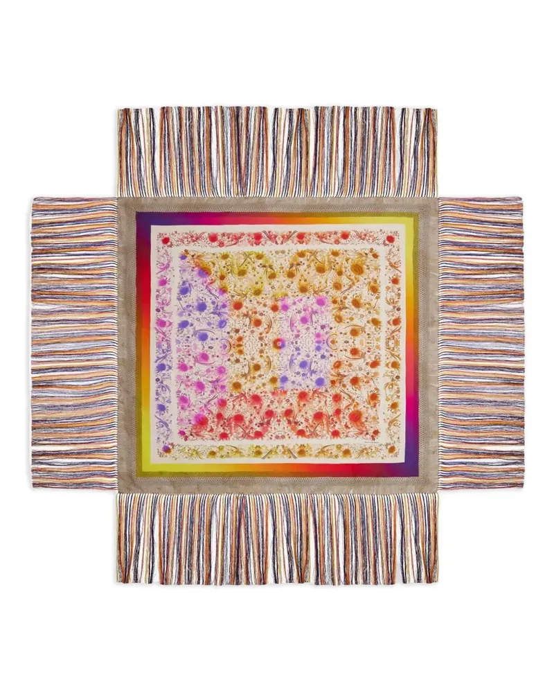 Pierre-Louis Mascia Aloeuw Fransenschal mit Blumen-Print - Weiß Weiß