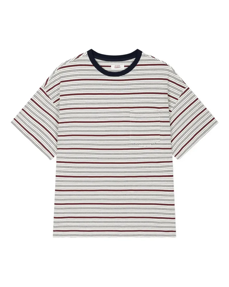 STUDIO TOMBOY Gestreiftes T-Shirt mit Tasche - Weiß Weiß