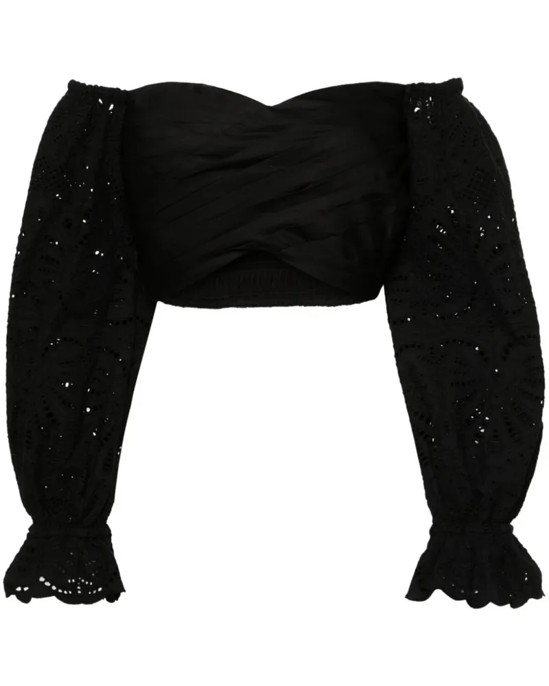 Self-Portrait Cropped-Bluse mit Lochstickerei - Schwarz Schwarz