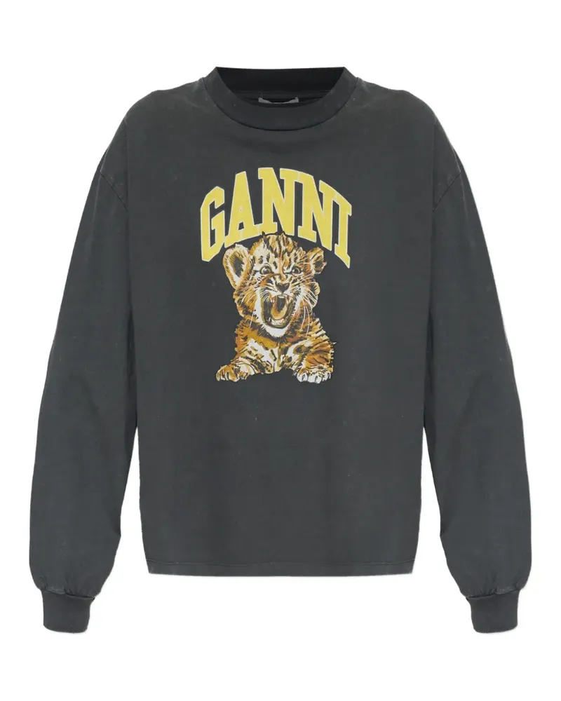 Ganni T-Shirt mit grafischem Print - Grau Grau