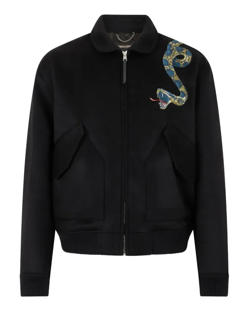 Roberto Cavalli snake-embroidered zip-up jacket - Schwarz Schwarz