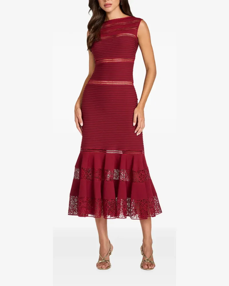 Tadashi Shoji Fiora Midikleid mit Spitzen-Einsätzen - Rot Rot