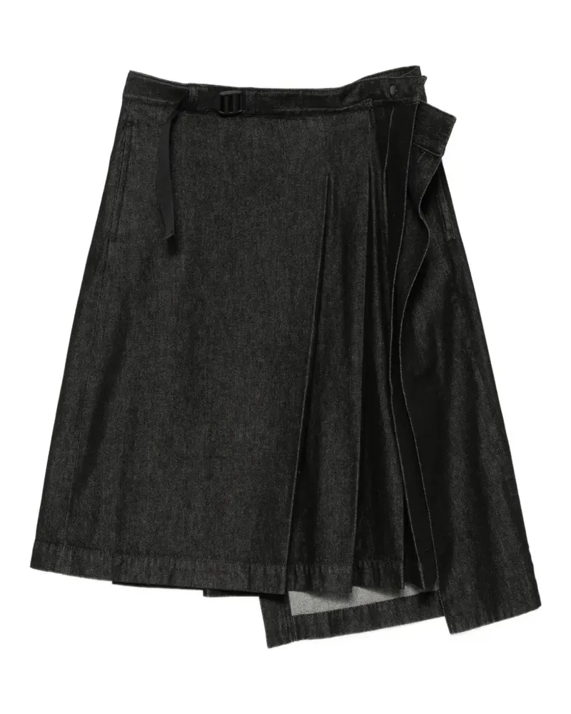 Y-3 Asymmetrischer Midirock mit Falten - Schwarz Schwarz