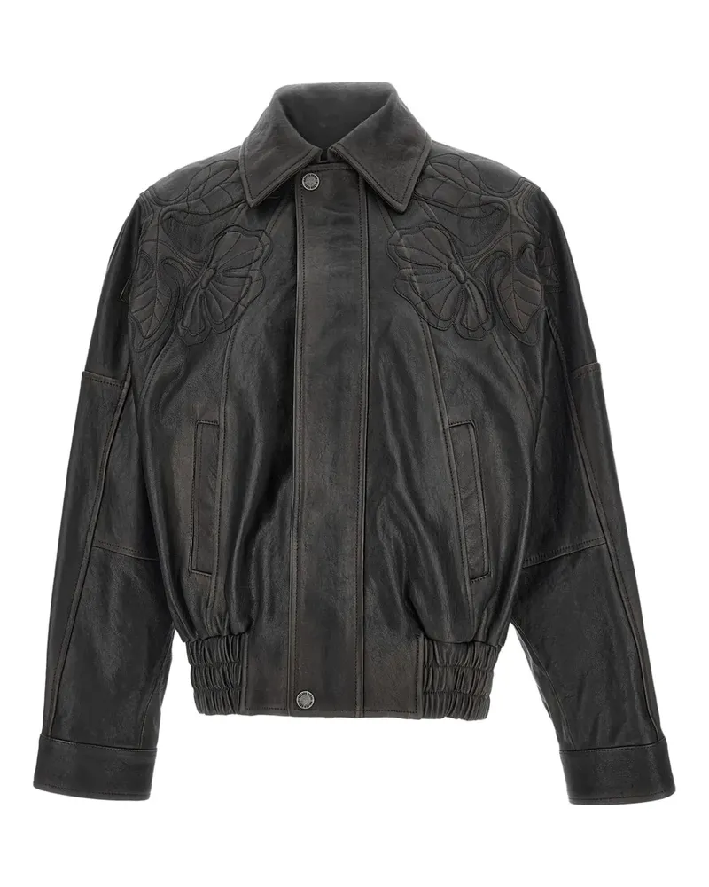 Golden Goose floral-embroidered leather bomber jacket - Braun Braun