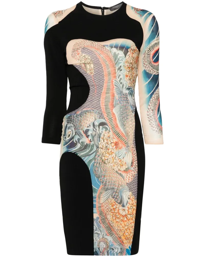 Alexander McQueen Minikleid mit japanischem Print - Schwarz Schwarz