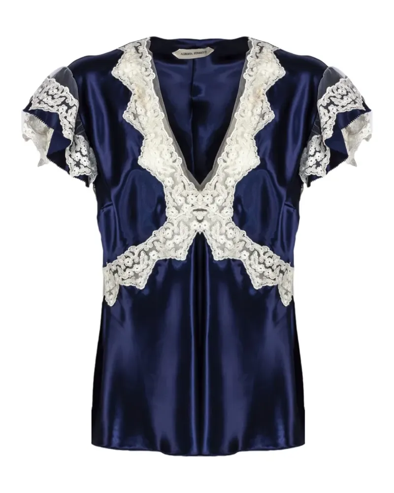 Alberta Ferretti V-neck lace-detail blouse - Blau Blau