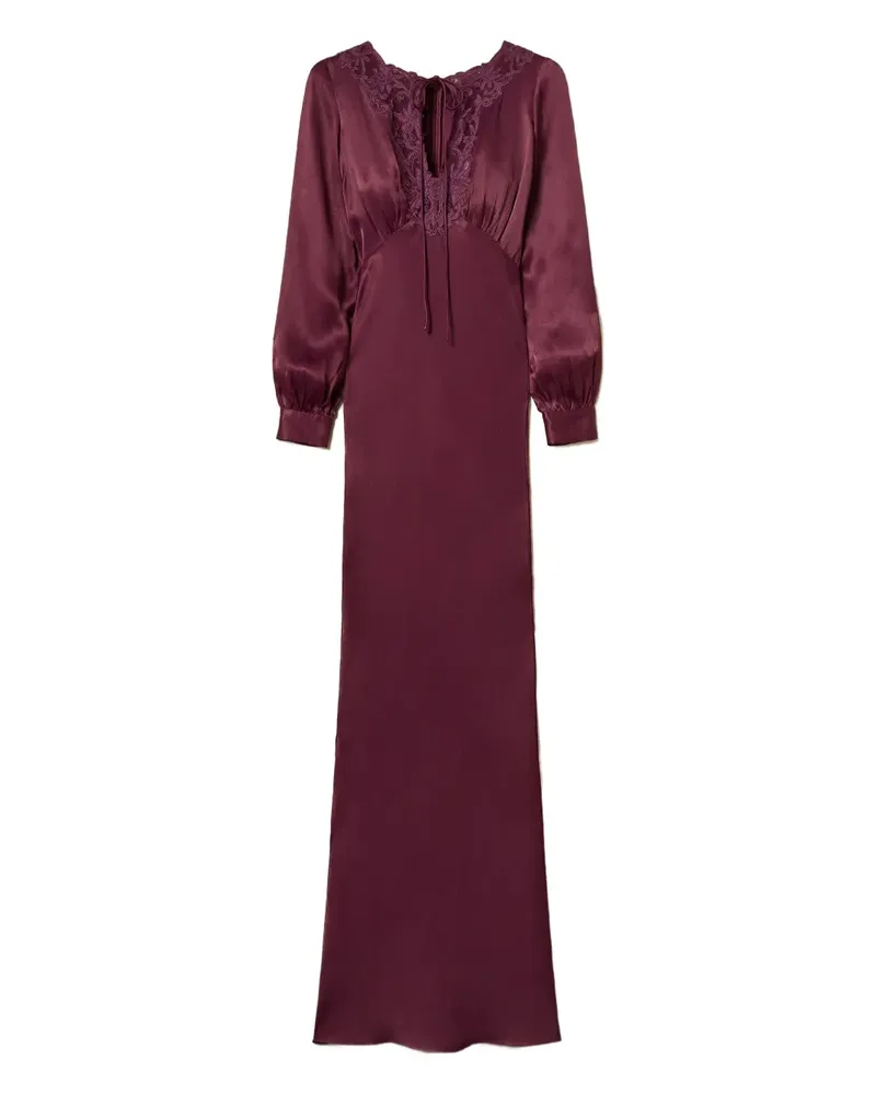 Twin-Set Kleid aus Satin mit Spitzeneinsätzen - Rot Rot