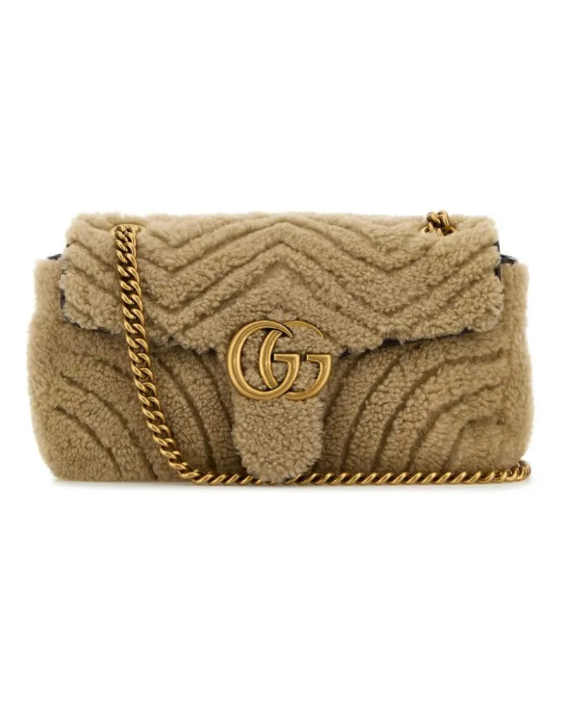 Gucci Kleine Marmont Schultertasche aus Shearling - Nude Nude