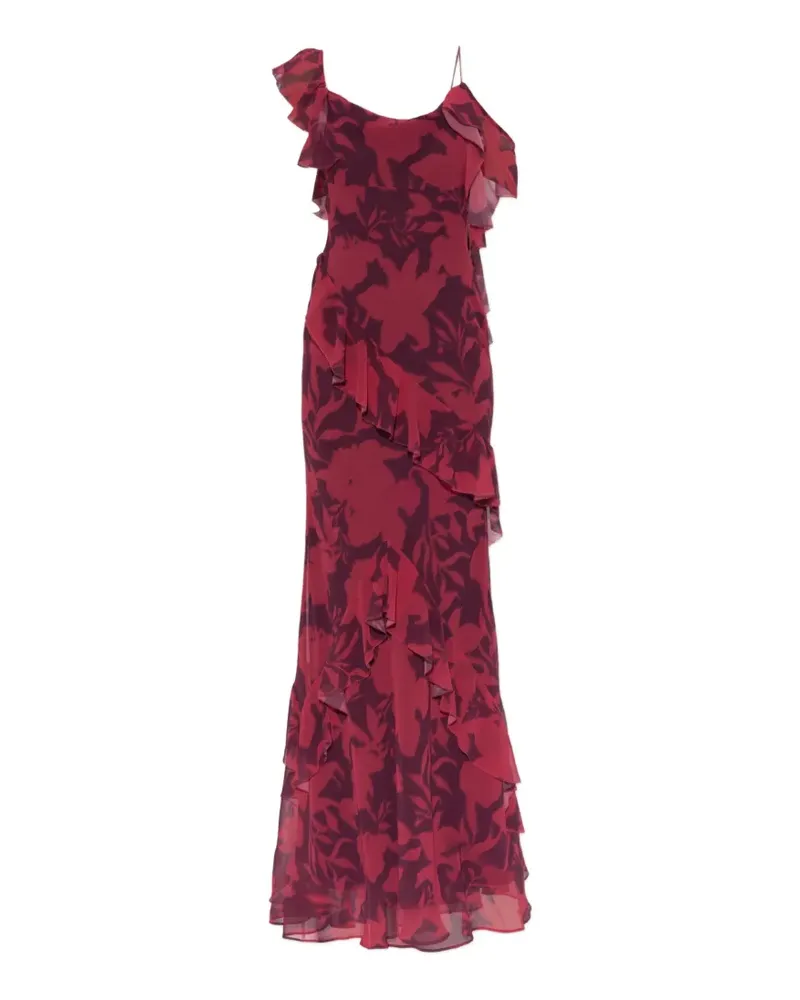 Self-Portrait floral-print ruffled-details maxi dress - Rot Rot