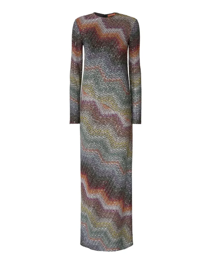 Missoni zigzag-pattern long-sleeved maxi dress - Grau Grau