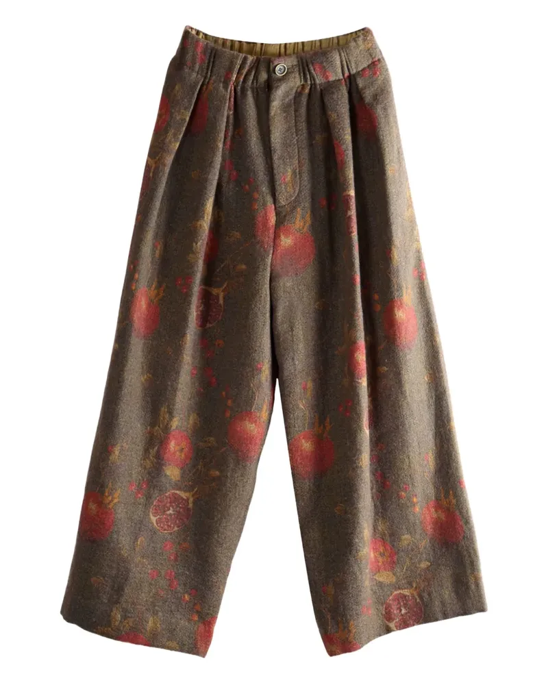 Uma Wang pomegranate print pleated trousers - Grün Grün