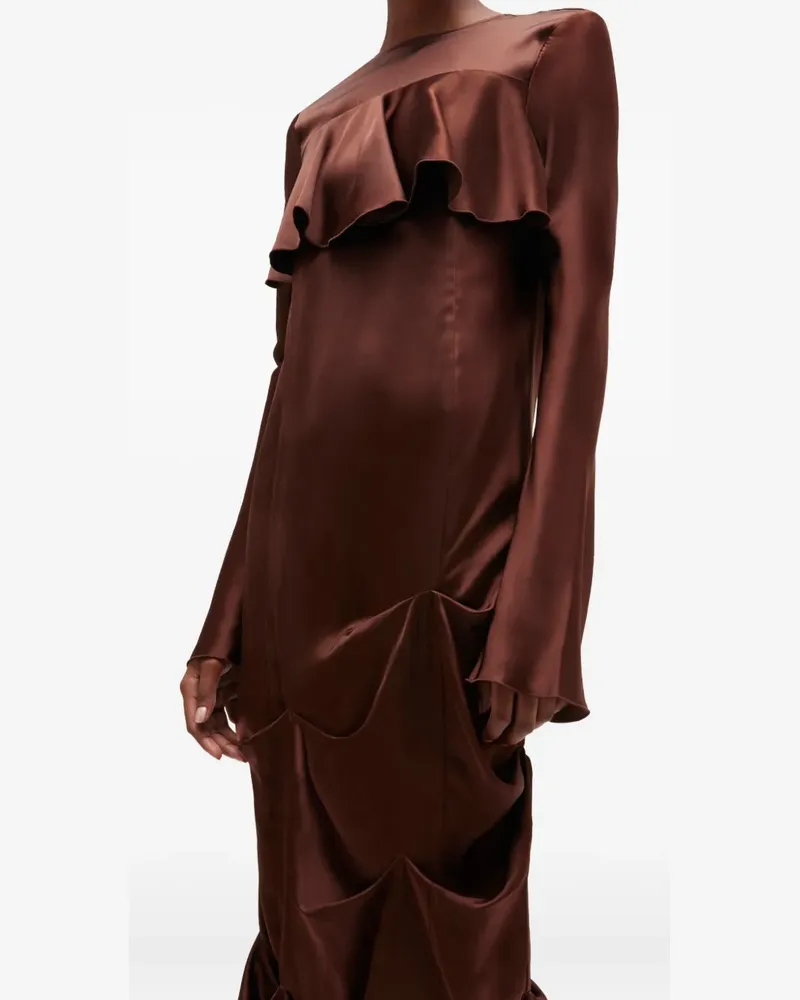Ganni Maxikleid mit Rüschen - Braun Braun