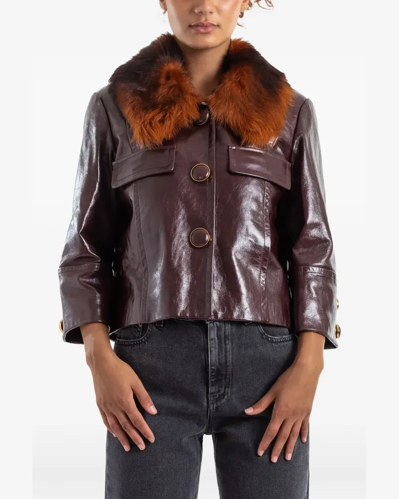 Chloé Lederjacke mit Pelzkragen - Violett Violett
