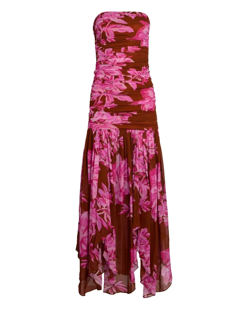 Retrofête Teryn Maxikleid mit Blumen-Rüschen - Rosa Rosa