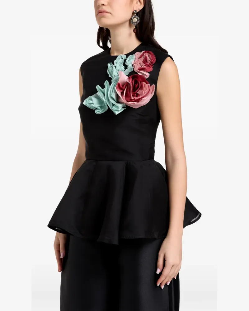 Marques ' Almeida floral-appliqué peplum top - Schwarz Schwarz
