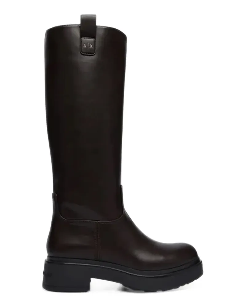 Armani Exchange Kniehohe Chunky-Stiefel mit Logoplakette - Braun Braun