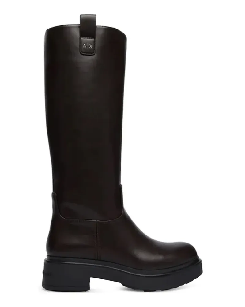 Armani Exchange Kniehohe Chunky-Stiefel mit Logoplakette - Braun Braun