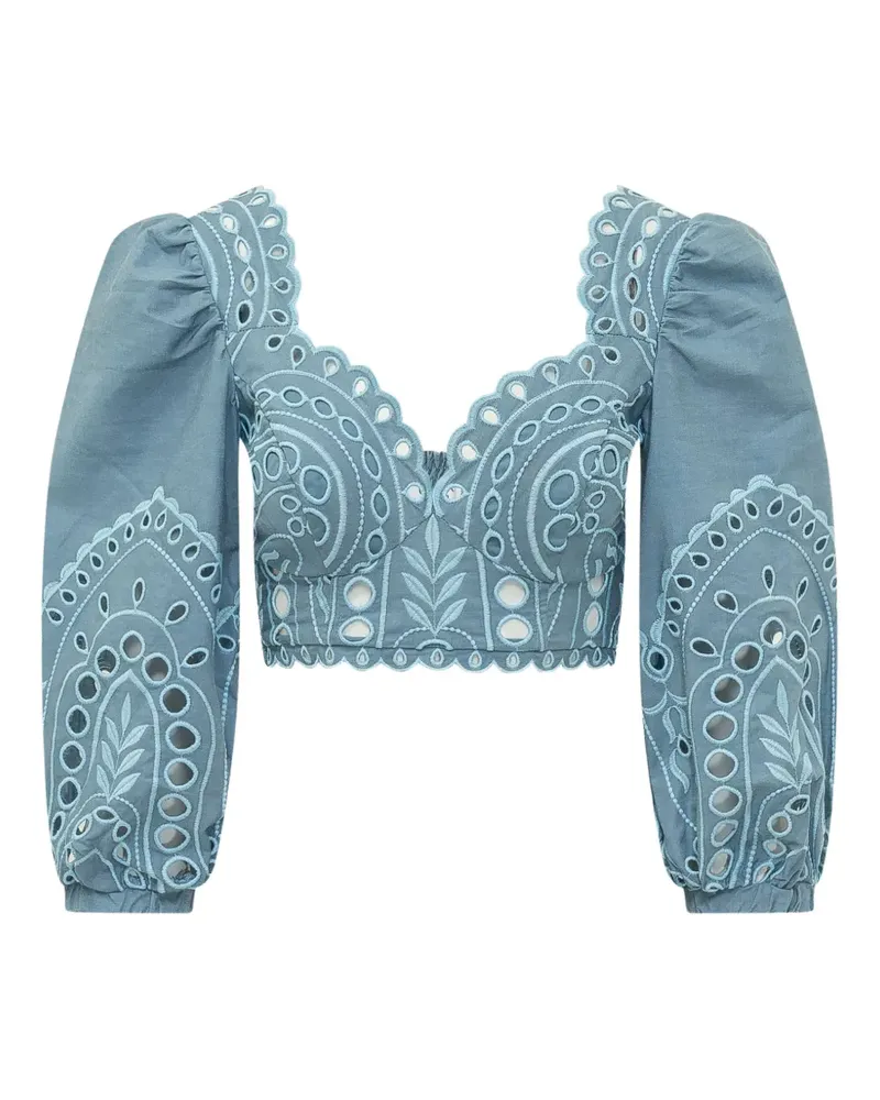 Charo Ruiz Luna broderie-anglaise top - Blau Blau