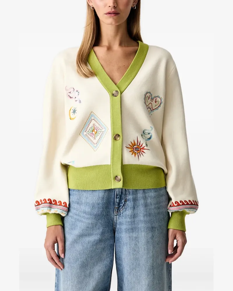 Never Fully Dressed embroidered colour-block cardigan - Nude Nude
