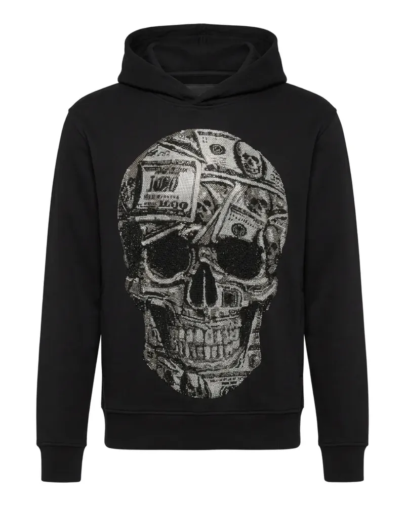 Philipp Plein Hoodie mit Totenkopf und Kristallen - Schwarz Schwarz