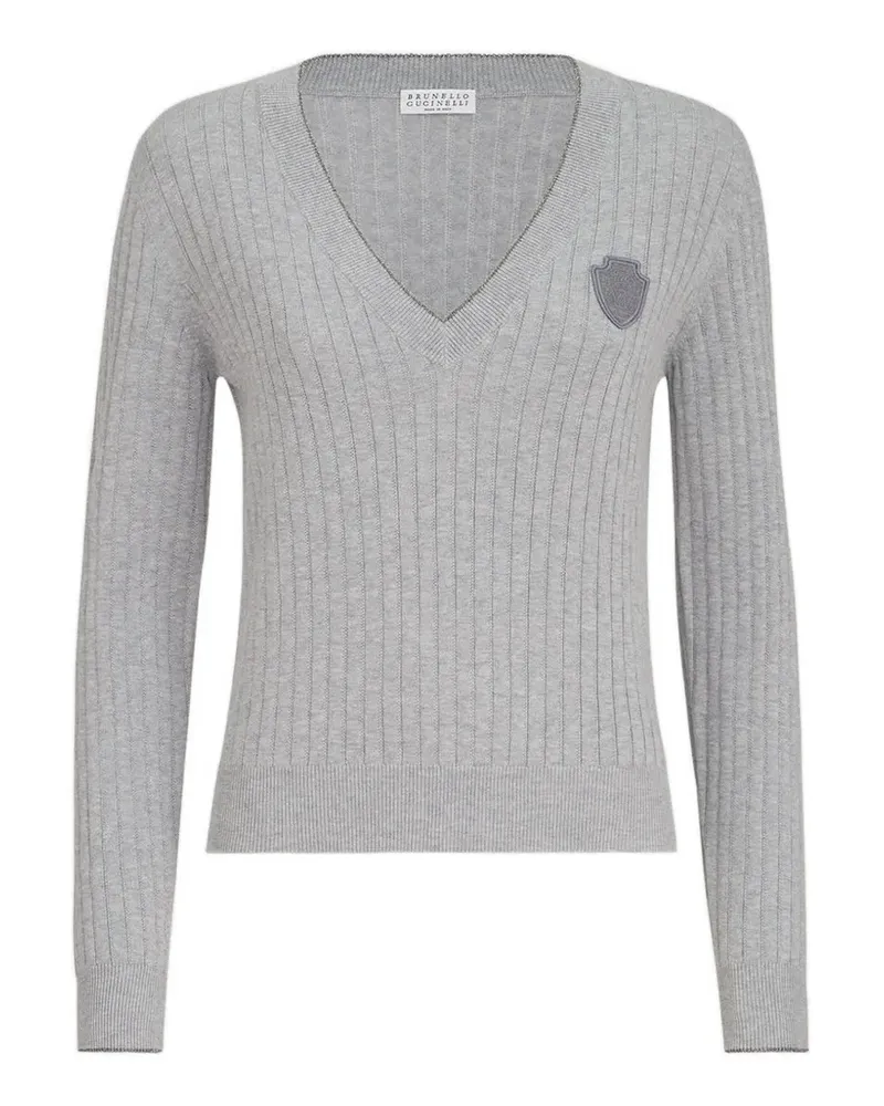 Brunello Cucinelli Gerippter Pullover mit Logo - Grau Grau