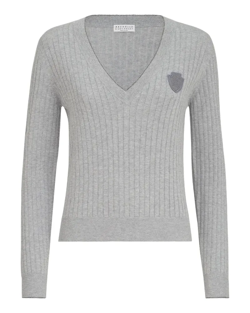 Brunello Cucinelli cotton ribbed sweater with logo - Grau Grau
