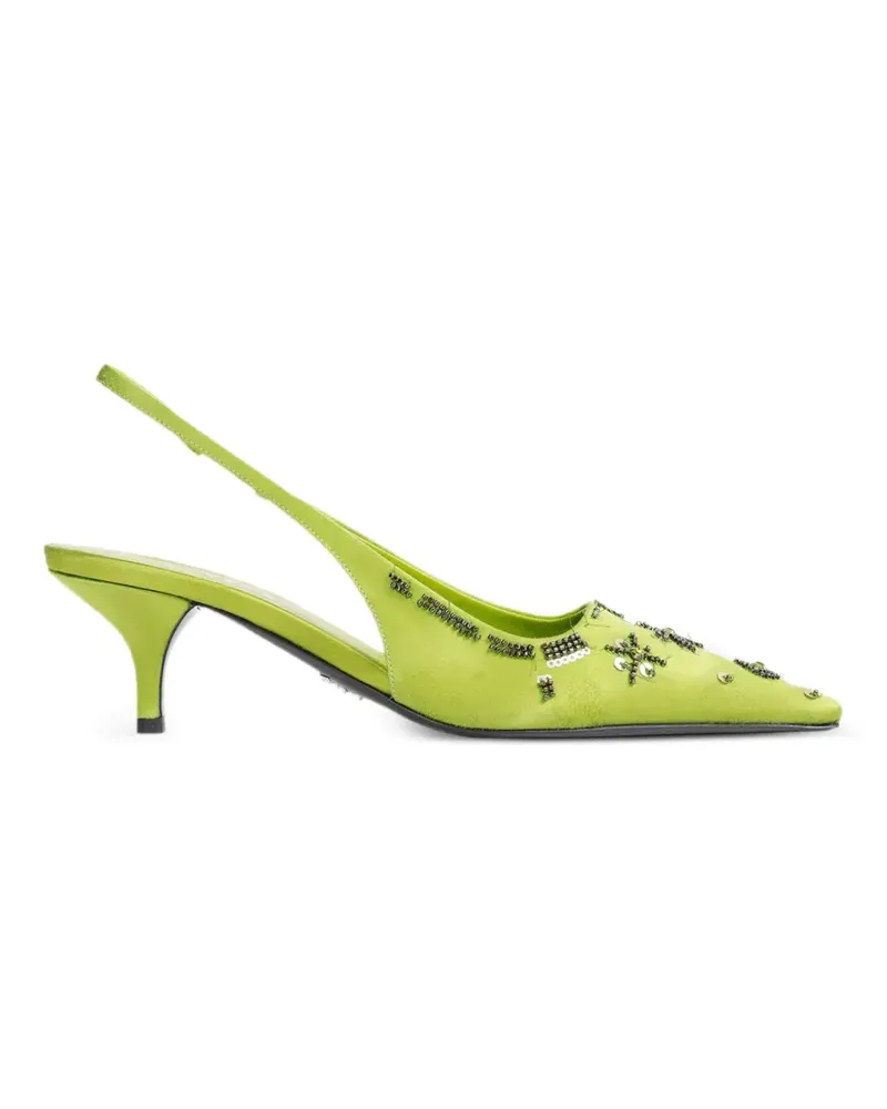 Prada embroidered satin slingback pumps - Grün Grün