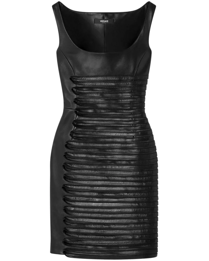 Versace Minikleid aus Leder mit U-Ausschnitt - Schwarz Schwarz