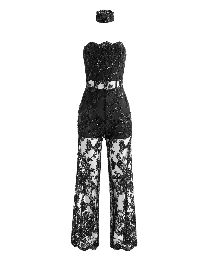 Alice + Olivia Georgie Jumpsuit aus Spitze - Schwarz Schwarz