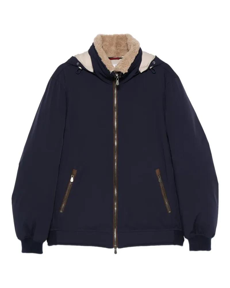 Brunello Cucinelli shearling-collar hooded jacket - Blau Blau
