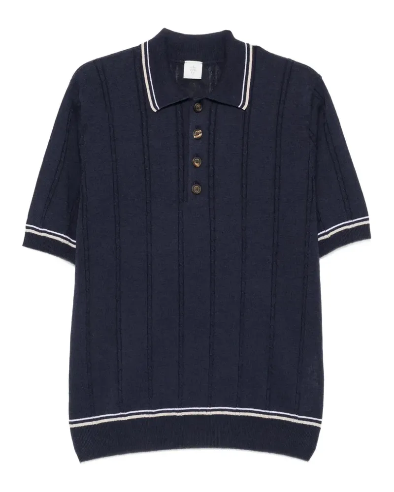 Eleventy cable-knit striped-trim polo shirt - Blau Blau
