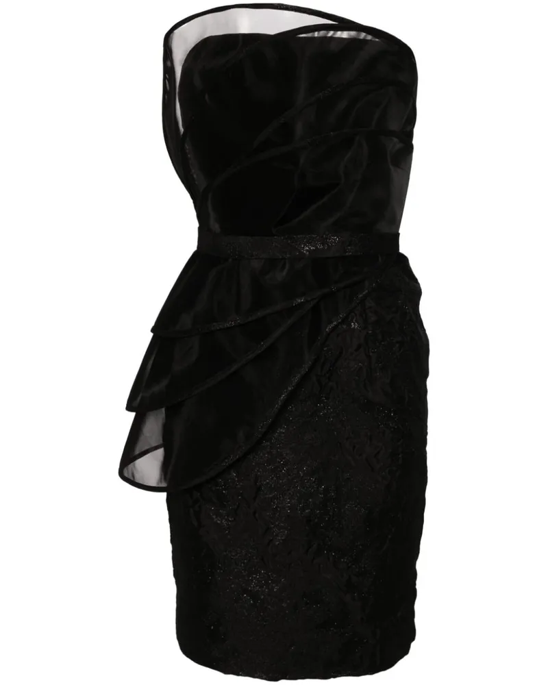 Saiid Kobeisy Schulterfreies Brokat-Minikleid - Schwarz Schwarz