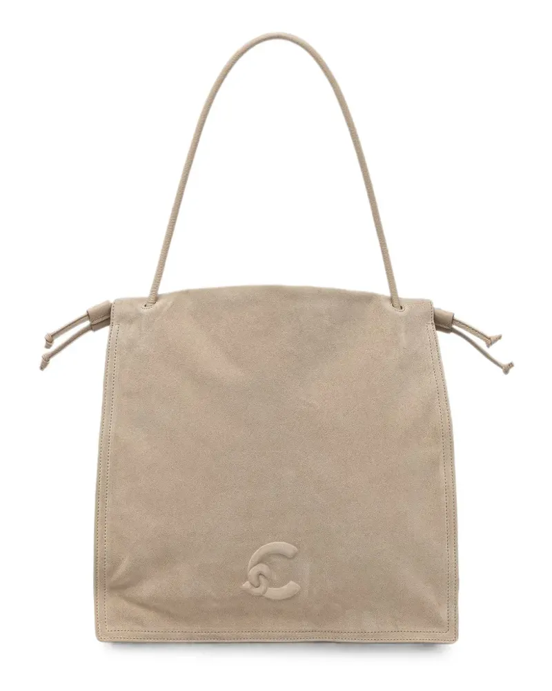 Coccinelle calf suede logo-patch tote bag - Nude Nude