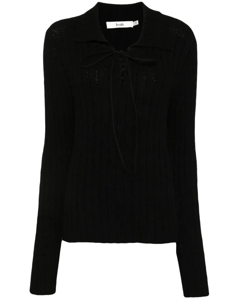 b+ab Pullover mit Schnürung am Kragen - Schwarz Schwarz