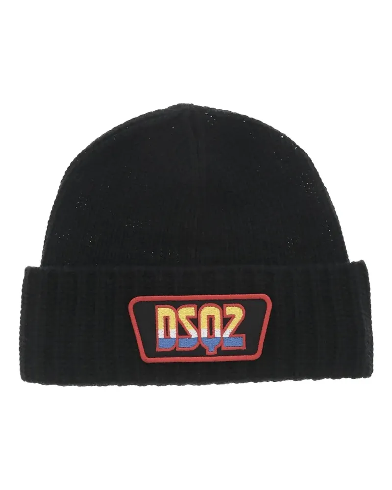 Dsquared2 logo-patch ribbed beanie hat - Schwarz Schwarz