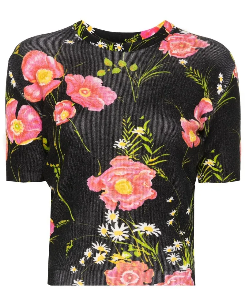 Balenciaga Strickoberteil mit Blumen-Print Schwarz