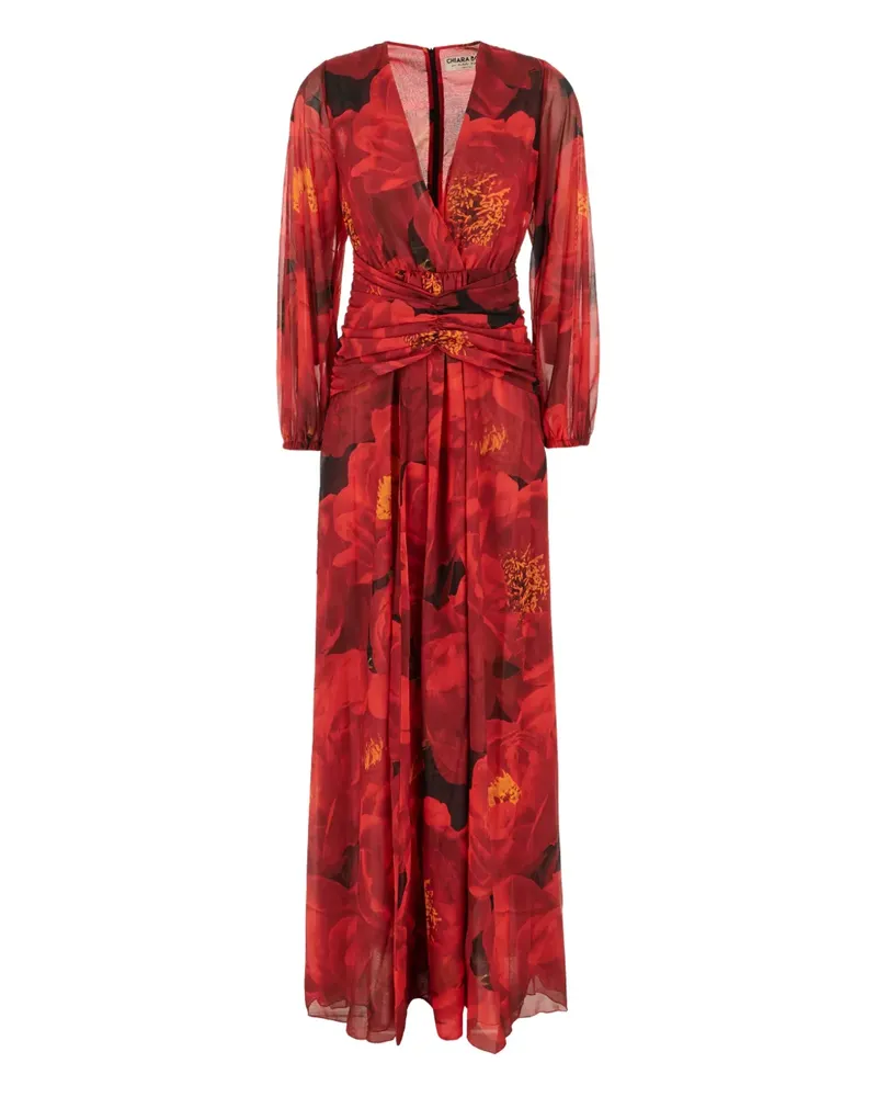 Chiara Boni Gerafftes Kleid mit Blumen-Print - Rot Rot