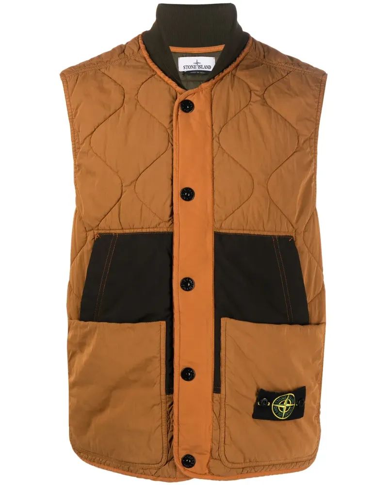 Stone Island Gesteppte Weste mit Kompass-Patch - Braun Braun