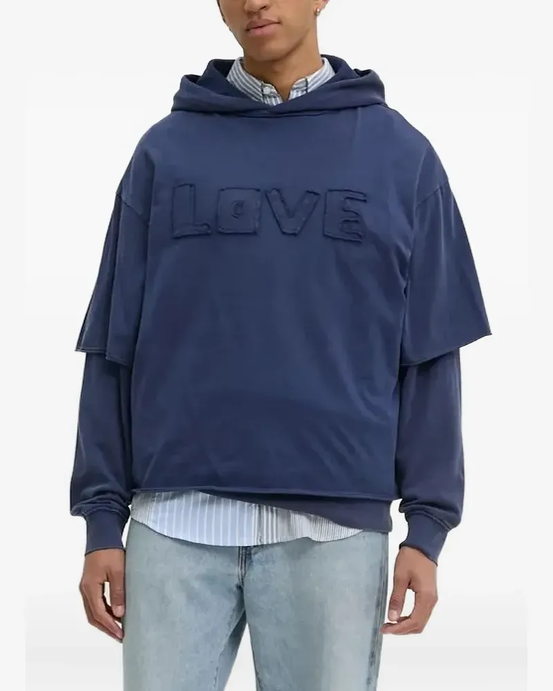 Desigual Hoodie im Layering-Look mit Love-Detail - Blau Blau