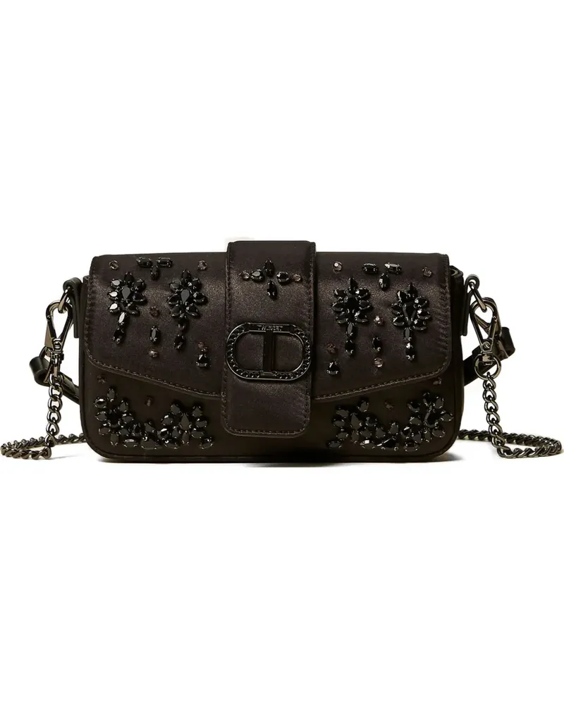 Twin-Set Verzierte Amie Satchel-Tasche mit Klappe - Schwarz Schwarz