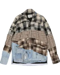 Greg Lauren Karierte Hemdjacke im Patchwork-Look Nude