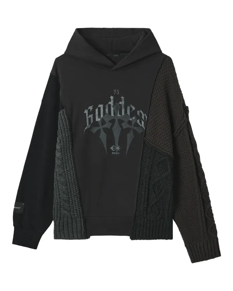 FIVE CM Patchwork-Hoodie mit Zopfmuster - Schwarz Schwarz