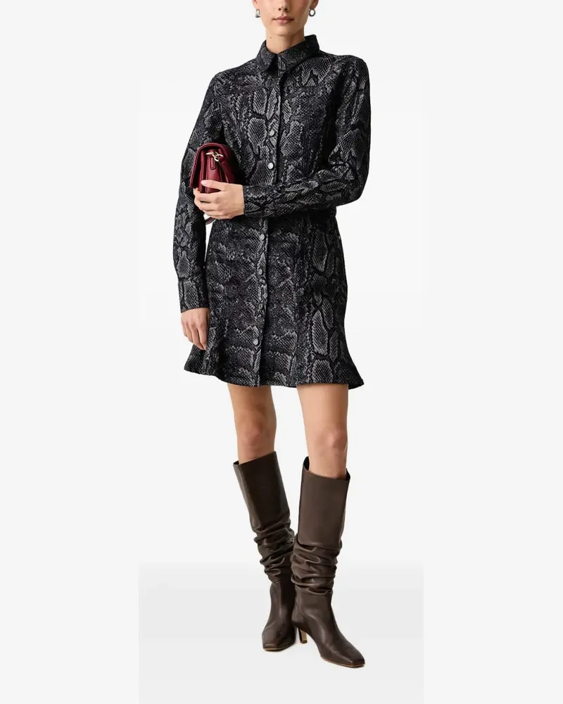 Trussardi Gerüschtes Minikleid mit Schlangenprint - Schwarz Schwarz